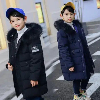 

Children Winter Coat Down Jackets Teenage Boys Christmas Clothing 2020 Kids Fur Collar Warm Thick Hood Long Down Parka Snowsuit