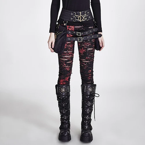 

PUNK RAVE Black Red Women Steampunk Hole Leggings Fashions Stitching with Elastic Waist Women Pants Sexy Gothic Leggings