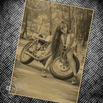 

SEXY LADY USA Motorcycle vintage poster retro painting classic posters bar club living room wall art picture old photo 42x30cm