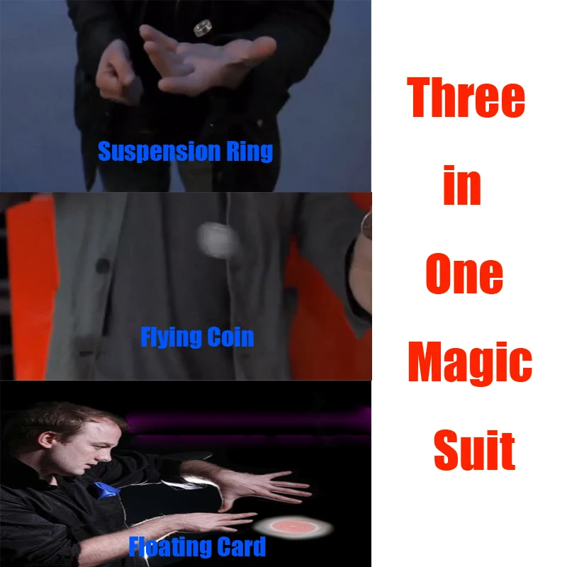 

3 in 1 Magic Props Set Floating Card Poker Suspension Ring Flying Coin Street Magic Floating Ring Magic Tricks Magic Toys Set