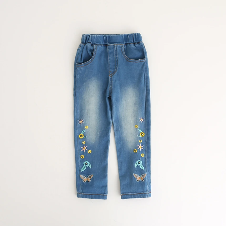 Spring Autumn Flower Pants Children Embroidery Butterfly Trousers Baby