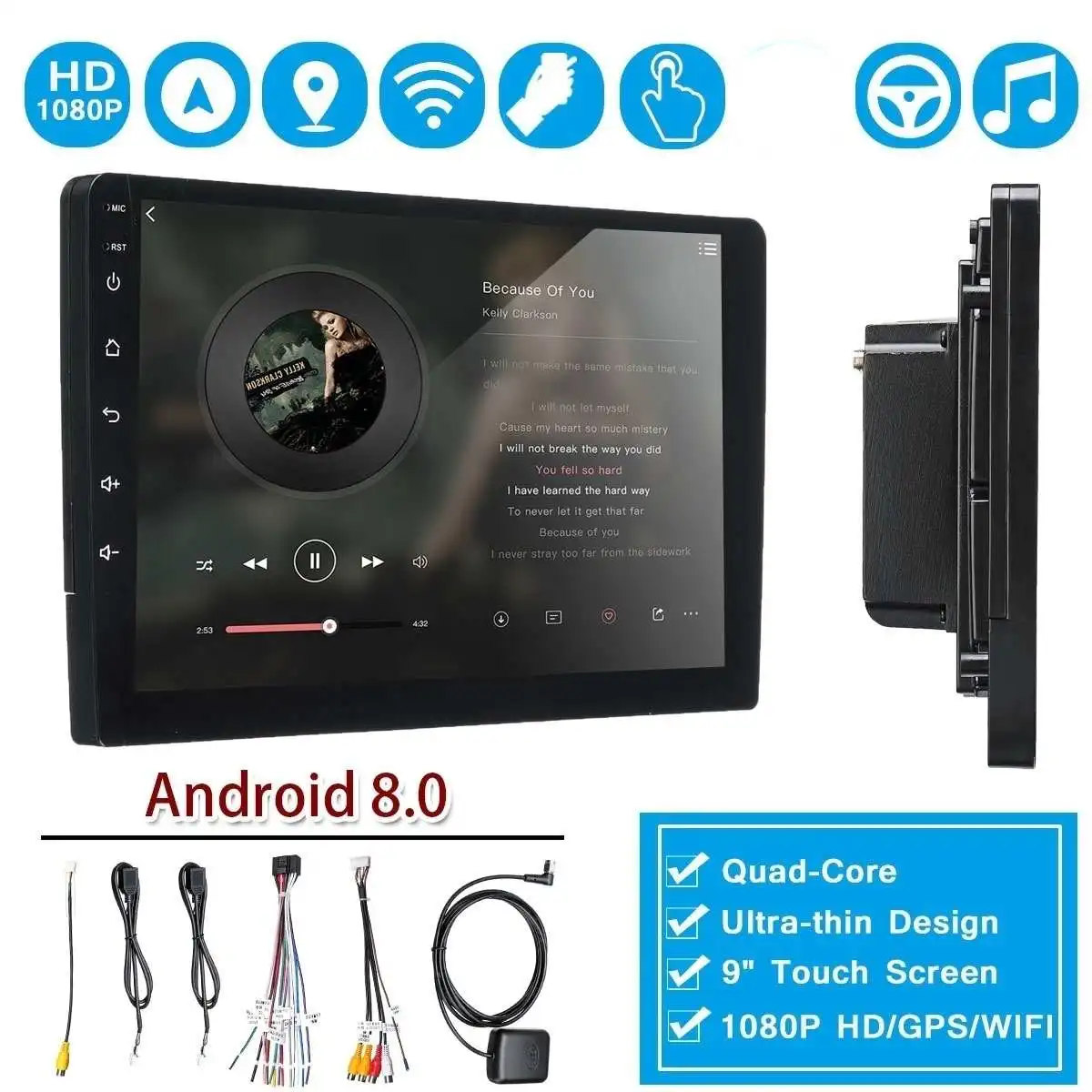 

RAM1G+16G Car Stereo 2 DIN Multimedia Player for Android 8 bluetooth WIFI FM Radio Video GPS Nav Quad Core Player 7/9/10inch