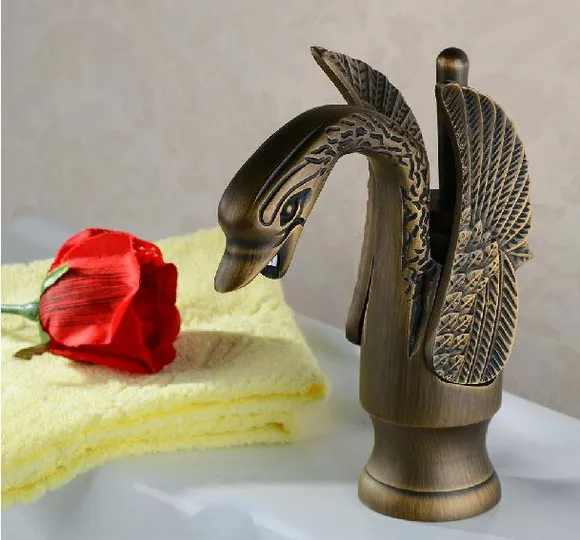 Античная Латунь Однорычажный Лебедь птица в форме Ванная комната сосуд Раковина кран смесителя can015