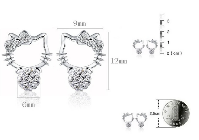 Anenjery, с милым рисунком кота, серьги со шпилькой, для Для женщин 925 пробы серебряные серьги с кристаллами и жемчугом S-E80