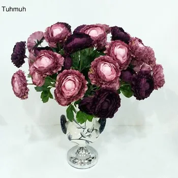 

10pcs 2 Heads Artificial Tea Rose Flowers Silk Fake Posy Flower with Leaf Home Table Vase Decoration Wedding Bridal Lotus