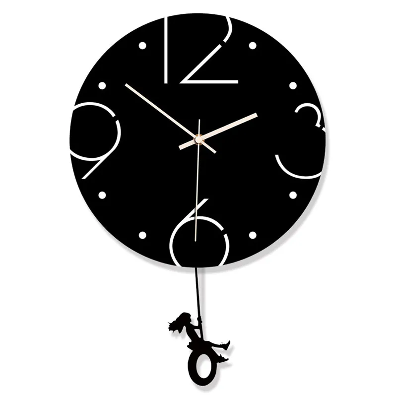 Acrylic swing wall clock creative home black and white decorative clock wall hangings