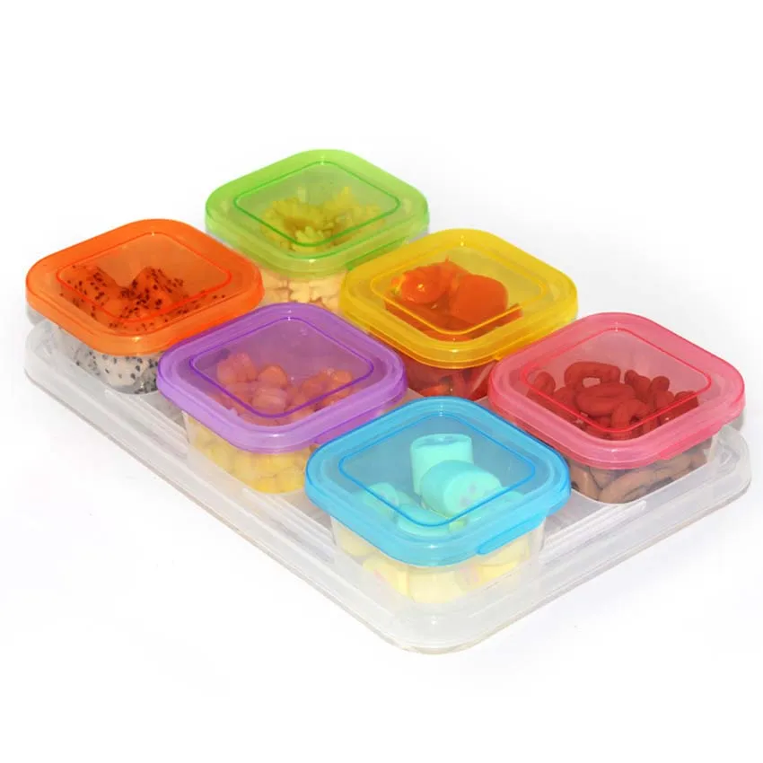 

60ML 6 Piece Baby Block Set Baby Food Containers Sprout Cups Reusable Stackable Storage Cups with Tray Baby Food Storage Set