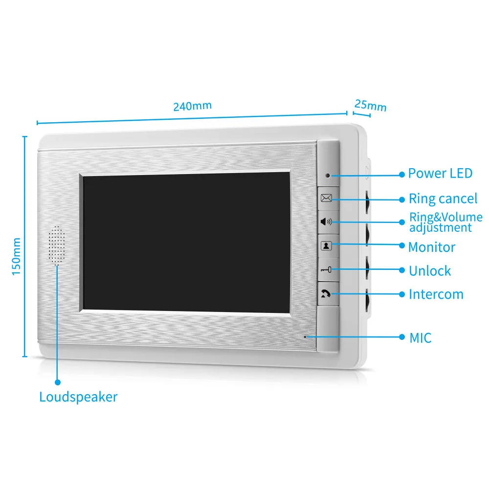 Для 1V2 lcd 7 ''TFT lcd Проводной видео-телефон двери визуальный видеодомофон спикерфон домофон система добавить источник питания постоянного тока