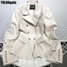 Yoloagne женская куртка из натуральной кожи, женский двубортный пиджак из органической кожи