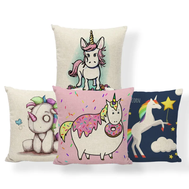 

Luxury Cute Pillow Color Unicorn Doll Star Donut Cartoon Pillowcase Home Living Room Polyester Linen Decoration Throw Pillow