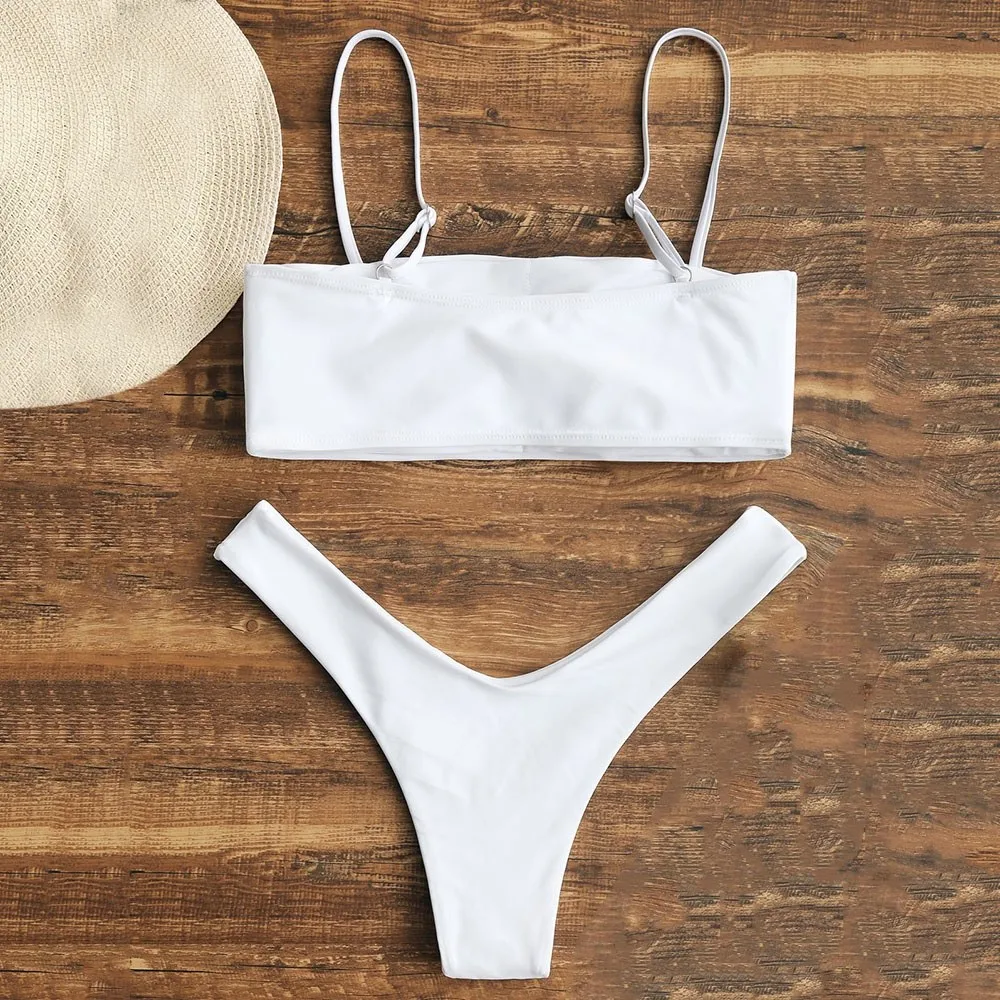 Preise ZAFUL Bikini Cami High Cut Bikini Set Elastische Draht Freies Solide Schwimmen Anzug Strand Urlaub Badeanzug Frauen Bademode 2019 biquini
