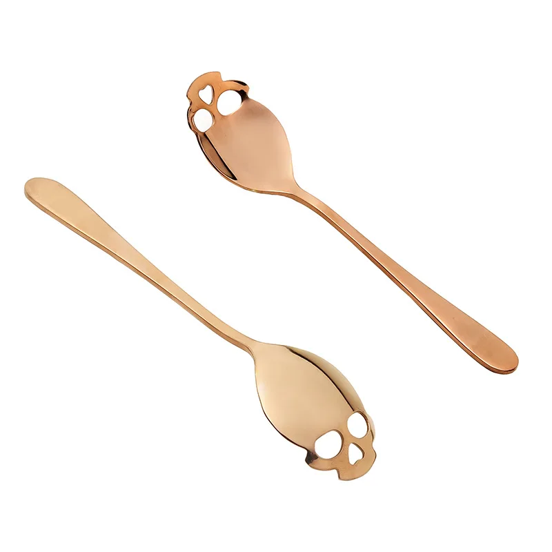 Sugar Skull Tea Spoons Coffee Metal Stirring Slotted Spoon Set 4PCS 304 Stainless Steel, cocktail spoon