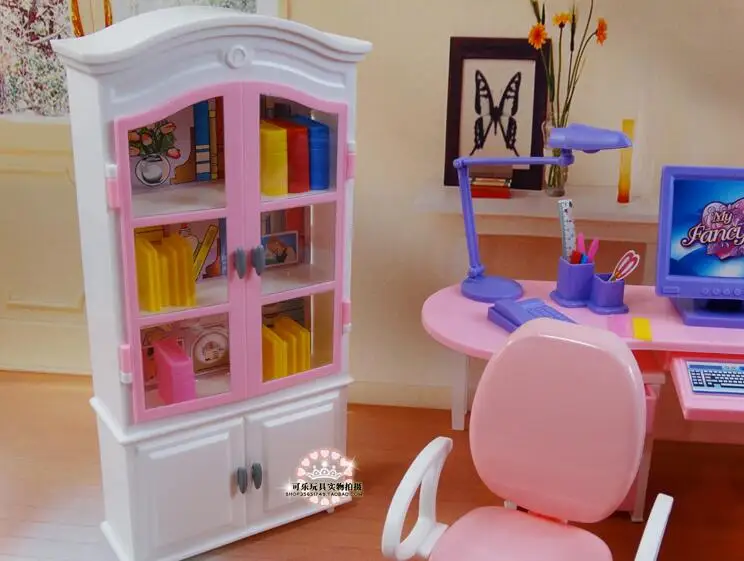 1/6 إكسسوارات دمي مكتب لكمبيوتر المكتب + خزانة فتاة هدية عيد ميلاد البلاستيك لعب مجموعة دمية الأثاث ل باربي
