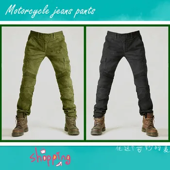 

Motorcycle Jeans Pants Army Green Slacks Jeans Moto riding leisure Pants Loose Locomotive Komine Jeans with protectors