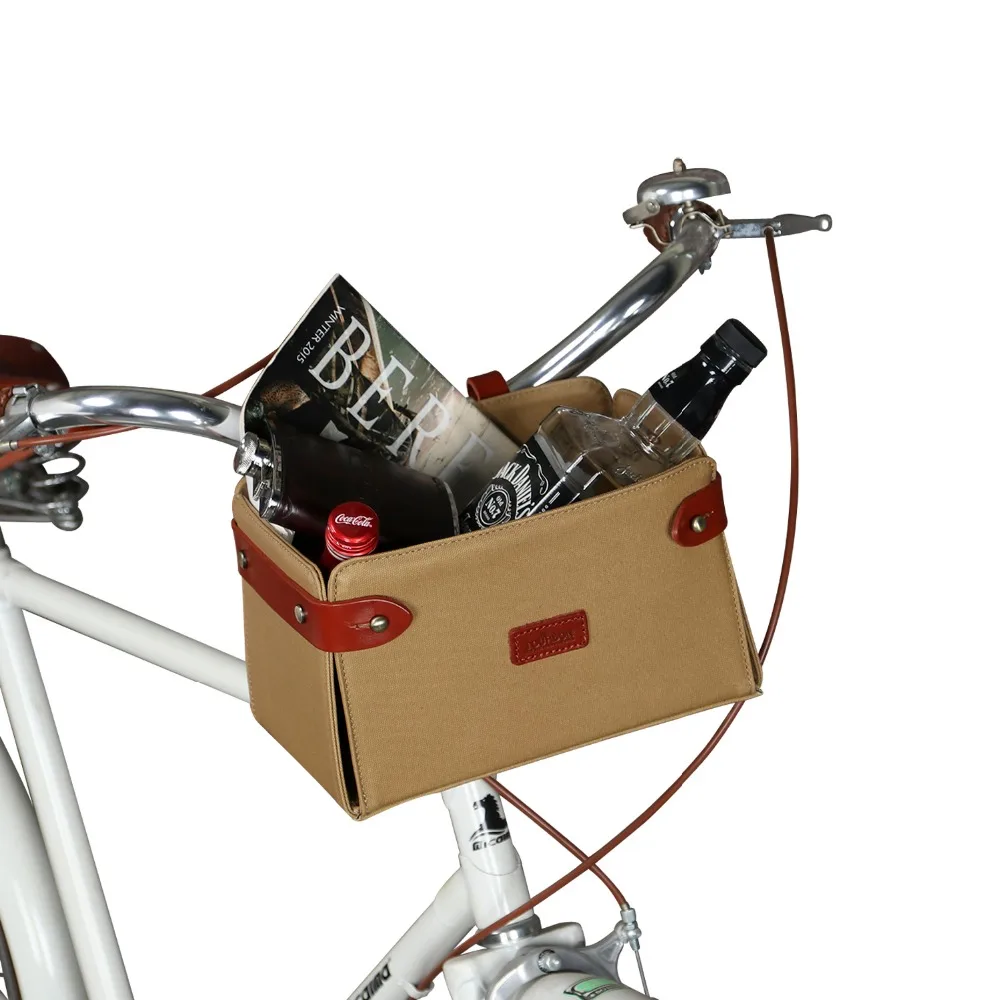 

Tourbon Vintage Bicycle Handlebar Basket Phone Holder Pouch Bike Panniers Brown Canvas Front Rear Cycling Accessories