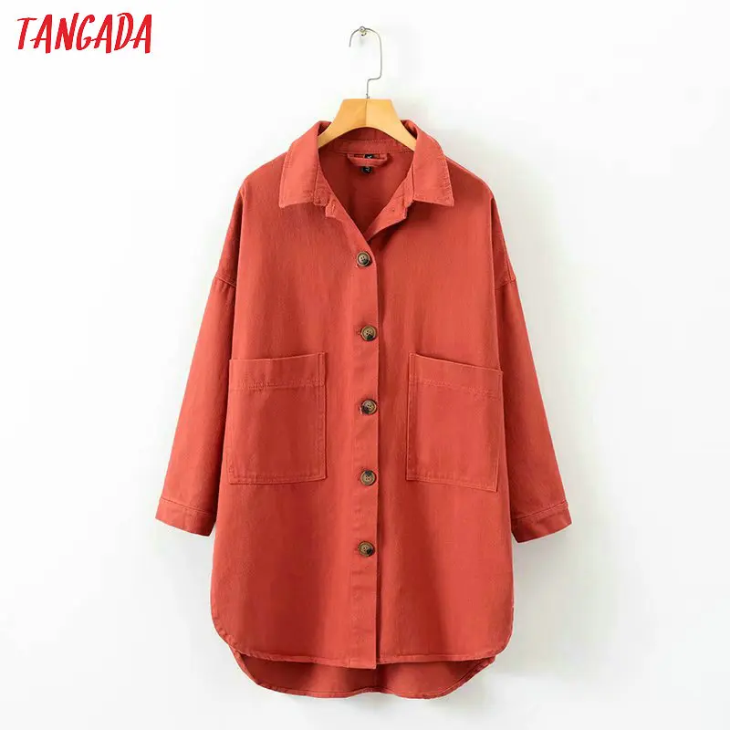 

Tangada high quality women fashion 2019 autumn cotton wine red jackets turn down collar coat ladies loose streetwear XD424