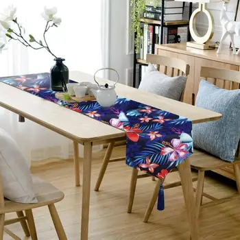 

Tropical Rainforest Leaves Print Table Runner Simple Tablecloth Chirstmas Party Wedding Decor Crafts Linen Cotton Table Runner