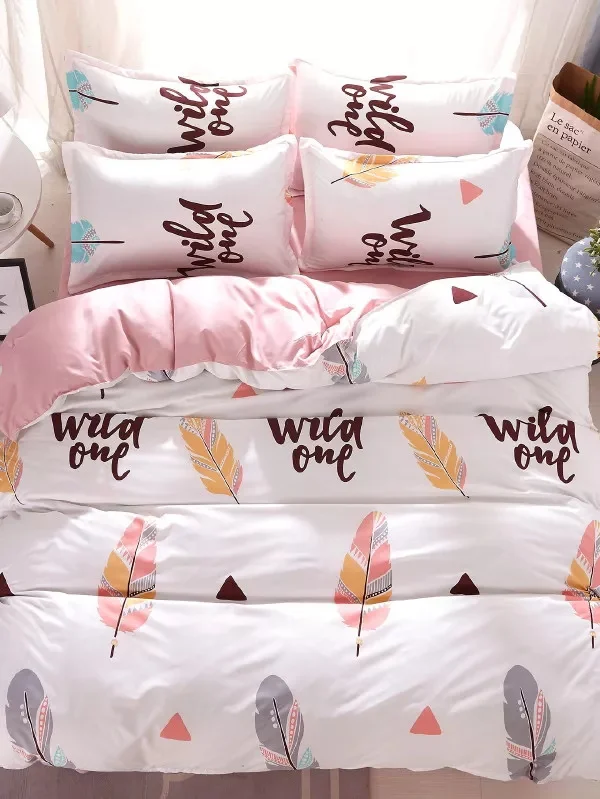 

Brief Feather Bedding Sets Fresh Style Bedding Sets For Adults Soft Duvet Cover Set Grey Bed Sheet Pillow Case