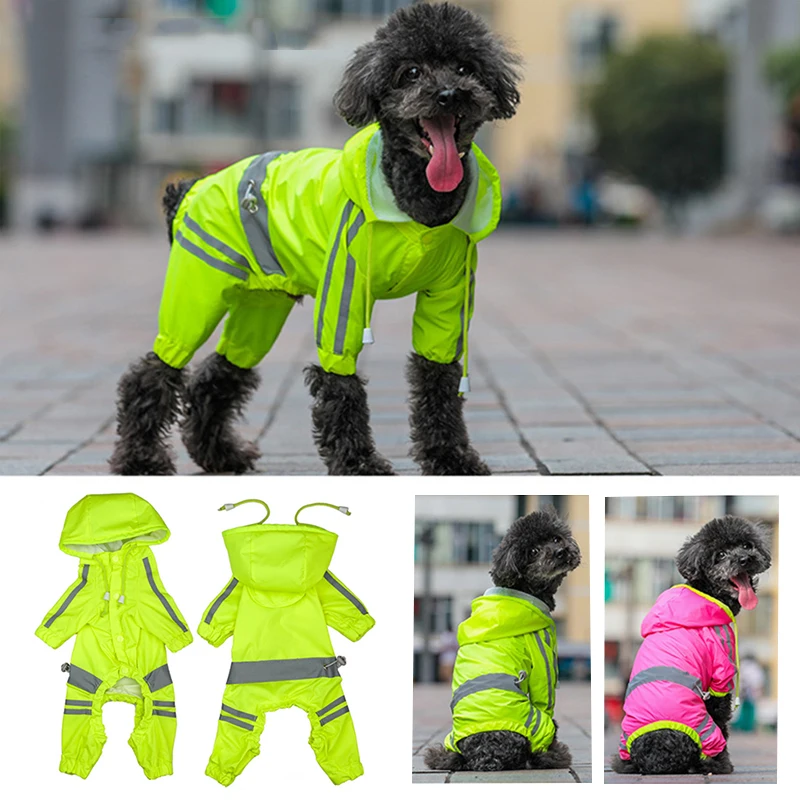 

Bright Color Dog Raincoat for Small Pet Breathable Reflective Puppy Rain Jacket Adjustable Waist Safety Clothes Fluorescent