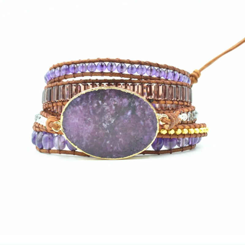 

Vintage Natural Marine Stone Bracelet Women Crystal Quartz Charm Strands Wrap Bracelets Handmade Boho Bracelet 2019 Jewelry