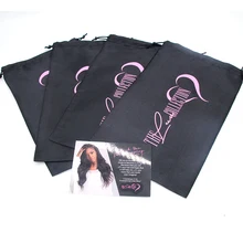 Наименование личного брэнда лого 100 шт человеческие девственные наращивание волос пучки упаковки атласные сумки, Спасибо карты 100 шт