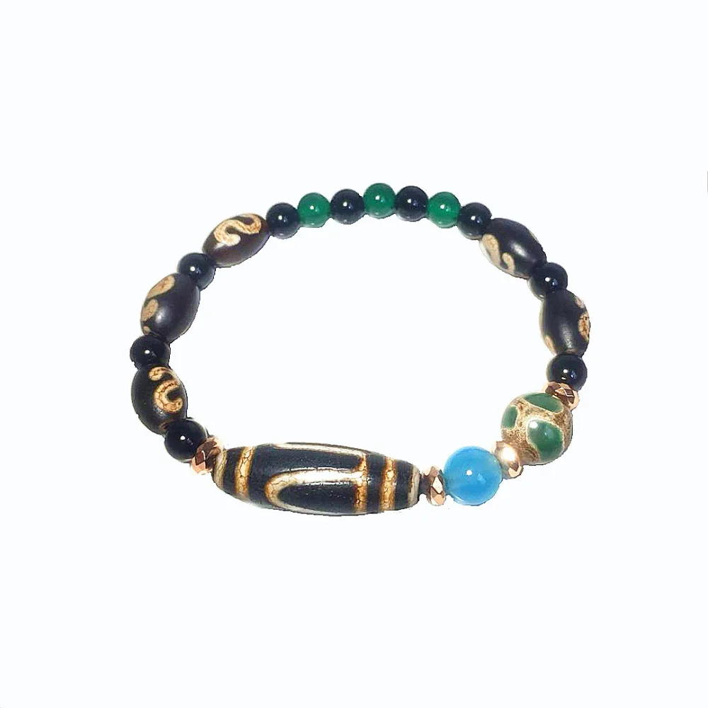 

Tibet old black Dzi Bead 10*30mm1 eye back mountain green 10mm tortoise shell longevity 8*12mm money hook 6mm agate bead string