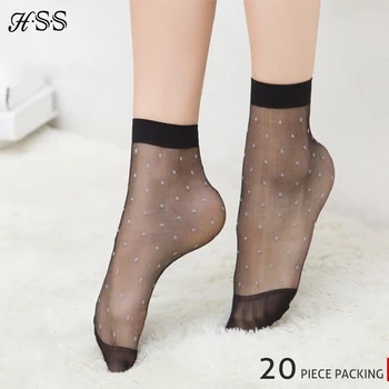 

HSS Brand 10Pairs/Lot Crystal silk sock summer women's sexy socks White Dot Transparent elastic girl socks Black Skin Coffee