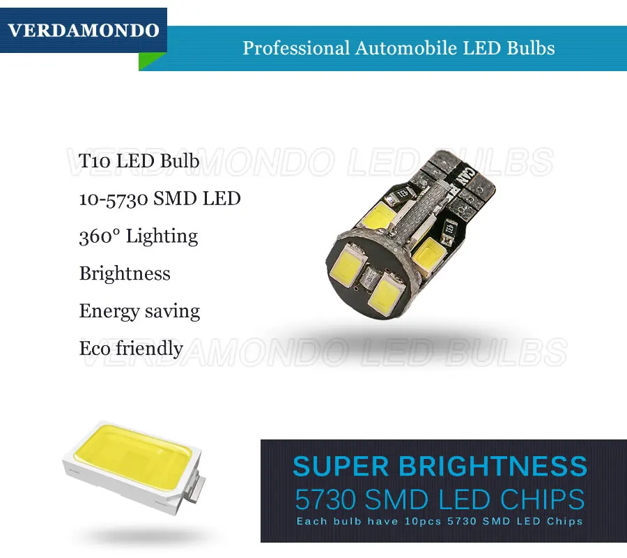 Автомобильная светодиодная лампочка T10 W5W Canbus 10 5730 5630 SMD для боковых габаритных