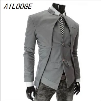 

AILOOGE 2017 Top Brand Fashion Men's Suit Jacket Slim Asymmetrical Design Tuxedo Jacket 3 Color 4 Size Business Suit