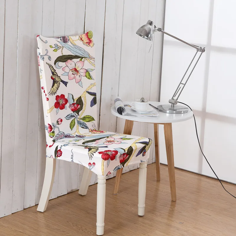 

1 Pc Spandex Elastic Simple Style Plant Flower Bird Pattern Chair Covers Dustproof Cozy Stretch Modern Party Dining Seat Cover