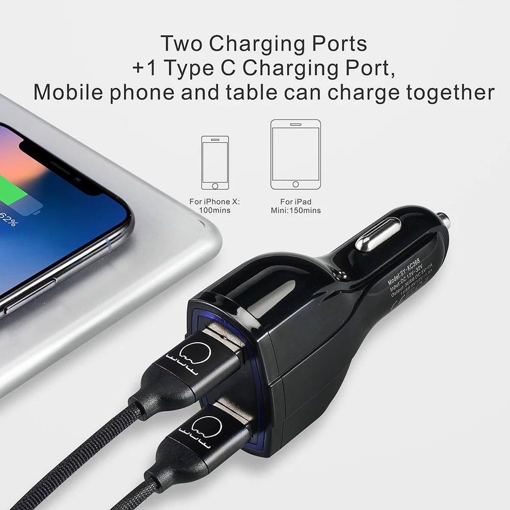 سريع تهمة 3.0 شاحن سيارة 2 ميناء QC3.0 سريعة شاحن لسامسونج S8 S9 زائد الهاتف المحمول سريع شحن USB نوع-C سيارة شاحن