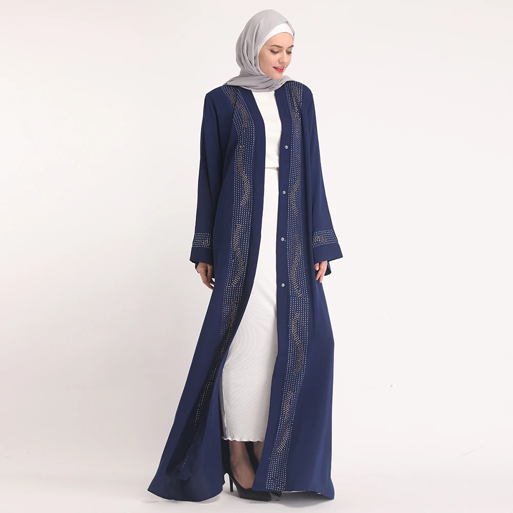 Элегантный мусульманин бриллиантами abaya Макси платье Бисер кардиган-кимоно длинные халаты Vestidos Ближний Восток Рамадан турецкая исламская