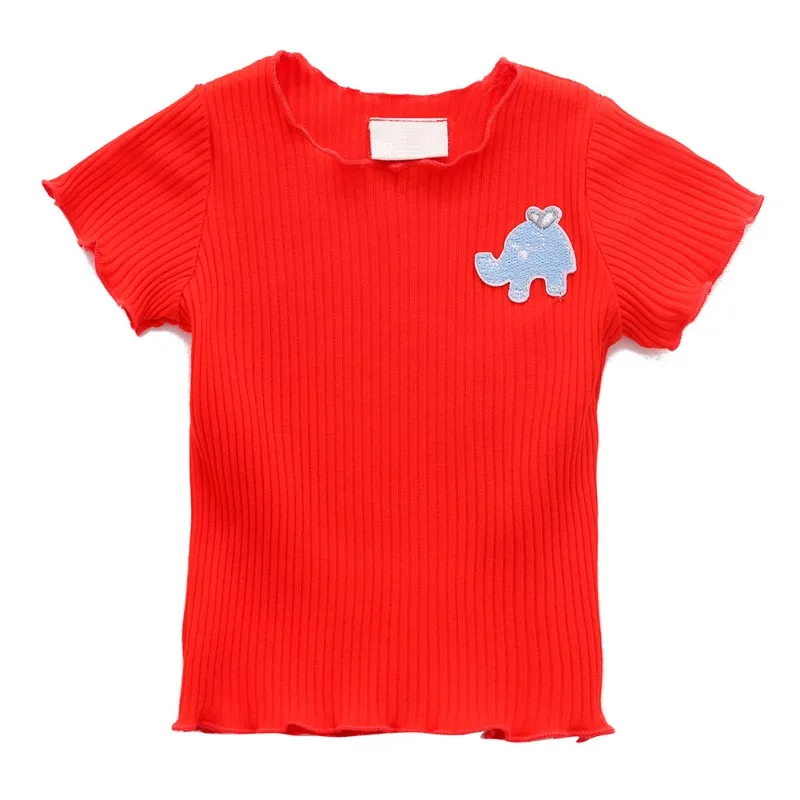 Новинка; летняя хлопковая Однотонная футболка с принтом для маленьких девочек; топы; блузка для детей; Повседневные детские футболки с короткими рукавами для девочек