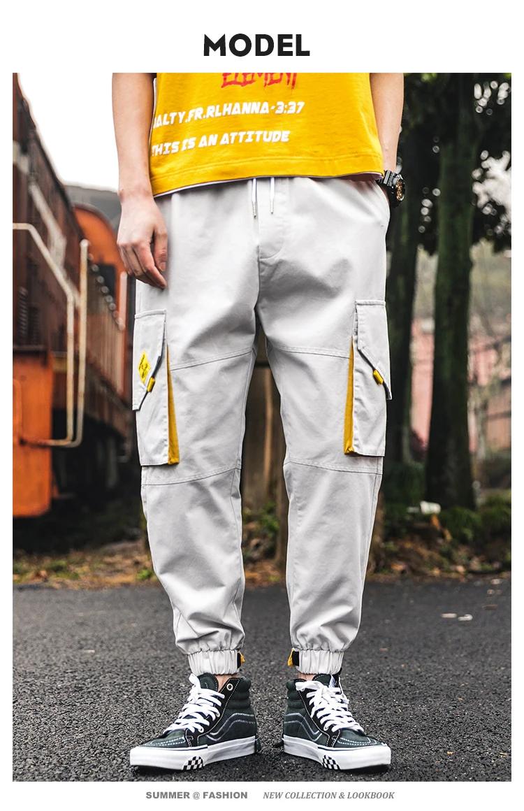 Novo винтажные стильные мужские брюки-карандаш с несколькими карманами, хип-хоп Осенние повседневные брюки-карго для бега с эластичной резинкой на талии