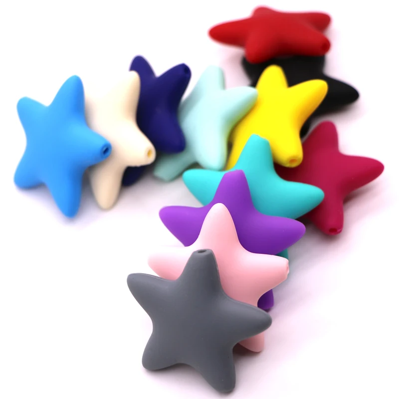 

100pcs/lot Star Silicone Beads For Teething Necklace Loose Beads Baby Teether DIY Pacifier Chain Necklace Food Grade Silicone