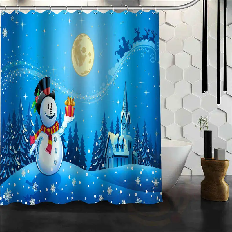 Мода на заказ Белый Зима Снеговик Водонепроницаемый Ткань Для ванной душ Шторы - Цвет: Синий