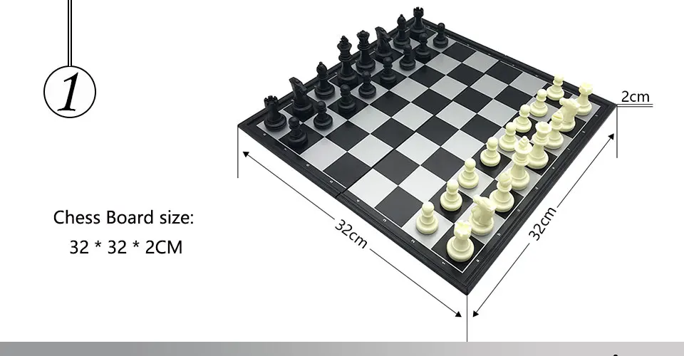 Easytoday Plastic Chess Games Set Magnetic Plastic Chess Pieces Folding Chessboard Table Entertainment Game Gift (1)
