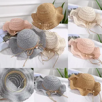 

Summer Baby Lace Wave Beach Bucket Hat Children Cap Pearl Foldable Sun Hat AU