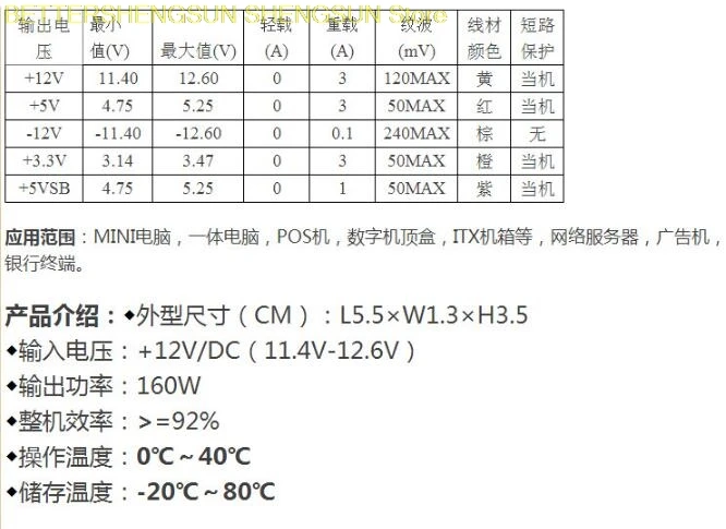 DC-ATX-160W пик 250 Вт Высокая мощность 24Pin прямой вставки постоянного тока модуль питания ITX общая поддержка i7