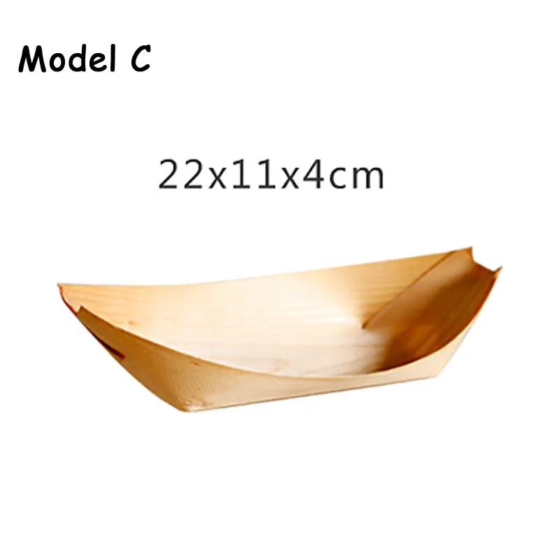 Японский деревянный поднос для продуктов одноразовая Суши Лодка еда тарелка для закуски салат блюда для ресторана десерт еда лоток фаст-фуд - Цвет: Model C-25pcs