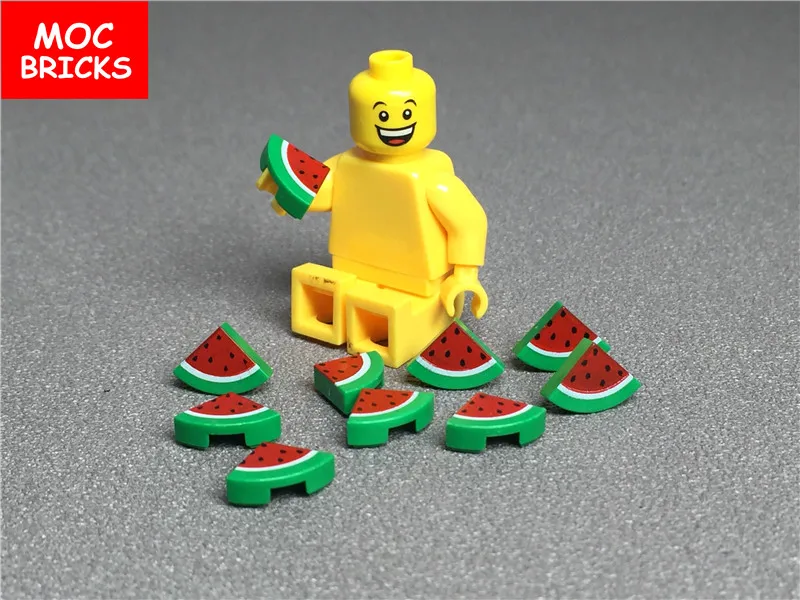 

10pcs/lot MOC Bricks Tile, Round 1 x 1 Quarter with Watermelon Pattern fit with 25269pb002 Building Blocks DIY Toys kids gifts
