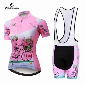 

Women Cycling Set 2019 Bike Jersey Shorts summer Mountain Bike Clothing MTB Bicycle Top bottom Maillot Ropa Ciclismo Team pink