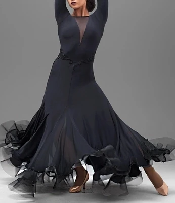 Black Adult modern dance costumes women ballroom dance dresses standard ballroom dancing clothe Competition standard dress