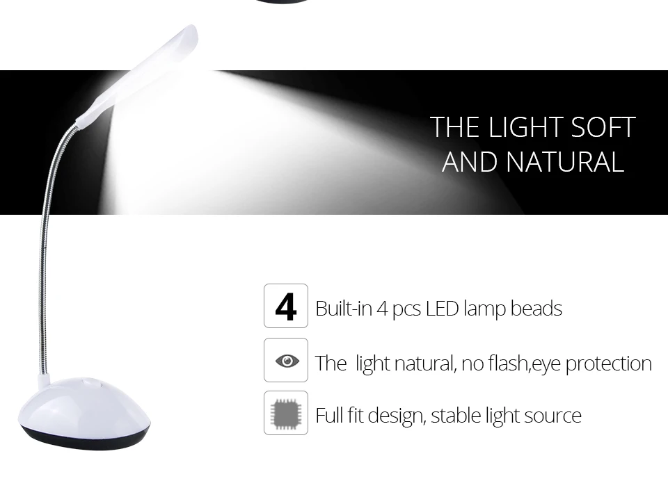 AAA Battery Powered Mini Desk Lamp 4 LEDs Book Light Adjustable Flexible Foldable Night Light for Book Reading Student Study (4)