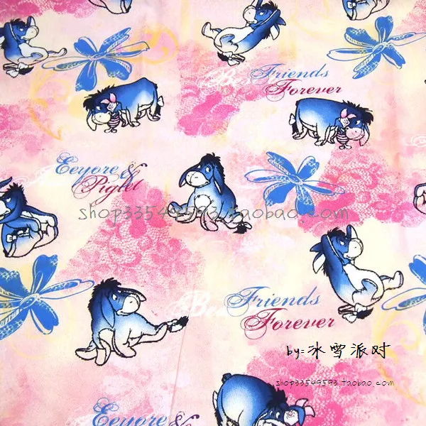 

140cm Width Donkey Eeyore Piglet Friends Forever Pink Cotton Fabric for Girl Clothes Hometextile Cushion Cover DIY-BK487