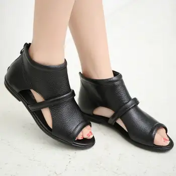 

Summer Open Toe Shoes Woman Genuine Leather Flat With Sandals Fashion Nice Casual Women Sandals