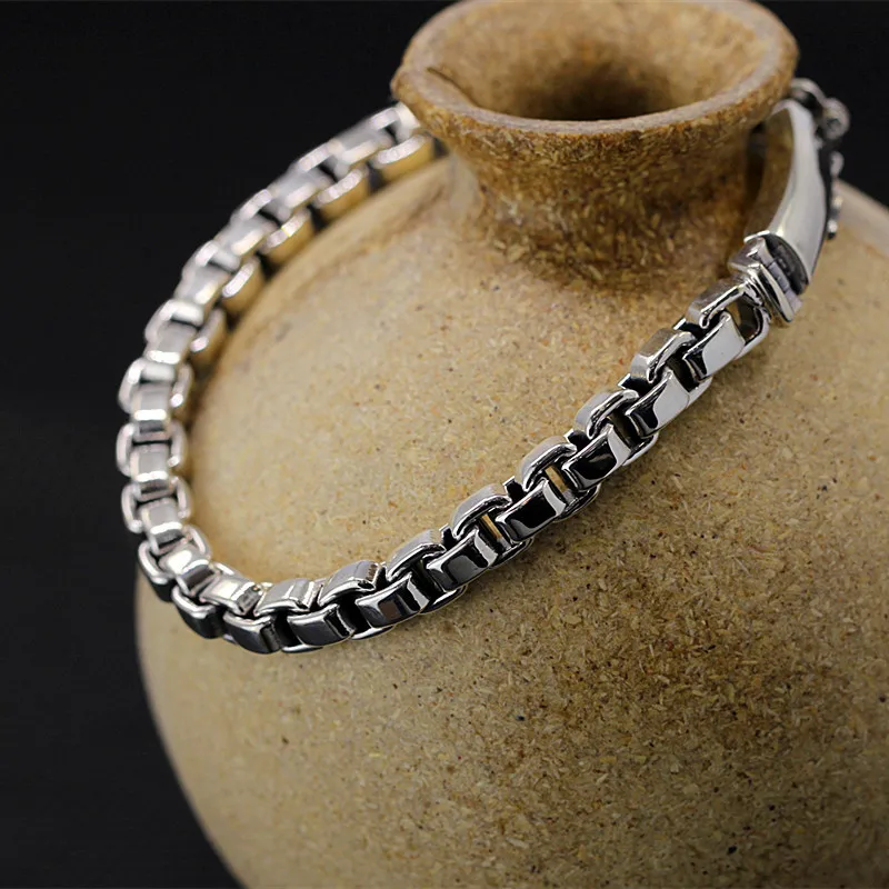 

New Arrivals Pure Silver O World Chain Band Men Fine Jewelry S925 Silver Chian Band Men Cool O Shape Hand Chain Bangle
