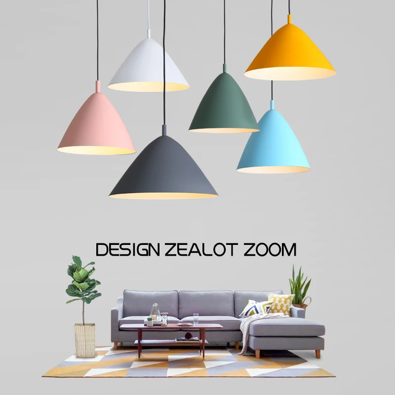 

Modern Nordic Macaron Color Aluminum Lampshade Cone Shape Hanging Lamp for LED Bulb Pendant Light For Home Cafe Bar Restaurant