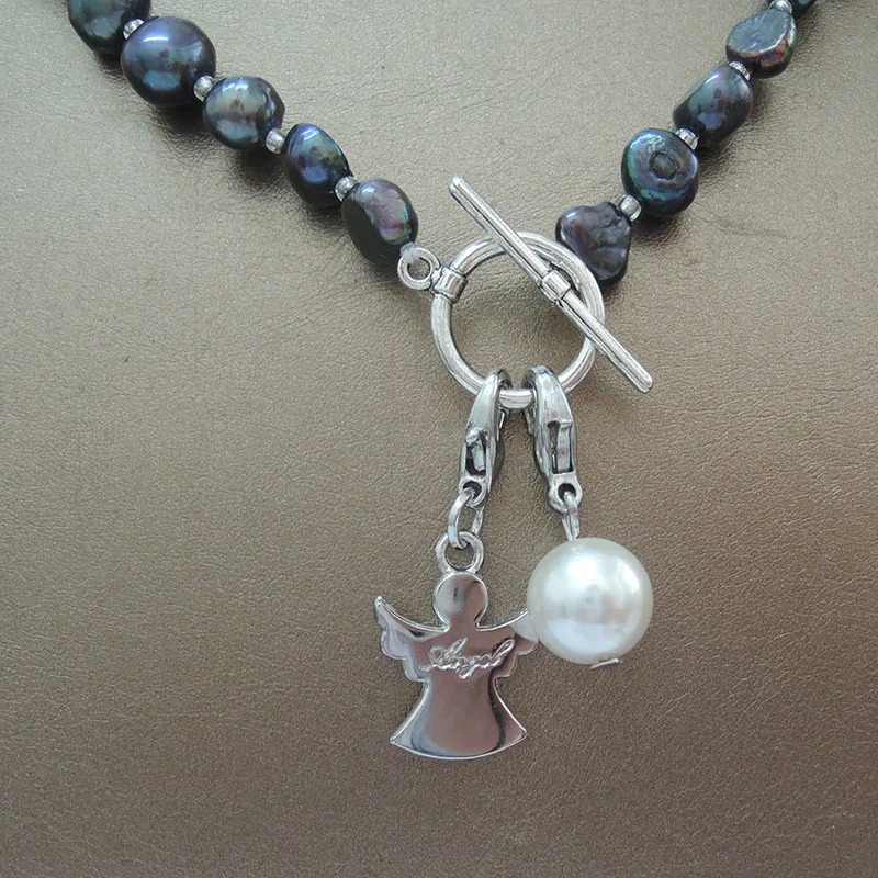 Натуральный пресноводный жемчуг ожерелье, полукруглый жемчуг в стиле барокко 7-8 мм, с милым ангелом кулон, сова, Морская звезда, любовь кулон