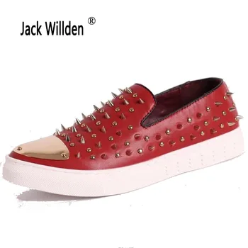 

Jack Willden Roud Toe Rivets Men Loafers Genuine Leather Men Dress Shoes Zapatillas Zapatos Hombre Sapatos Homens Casual Shoes